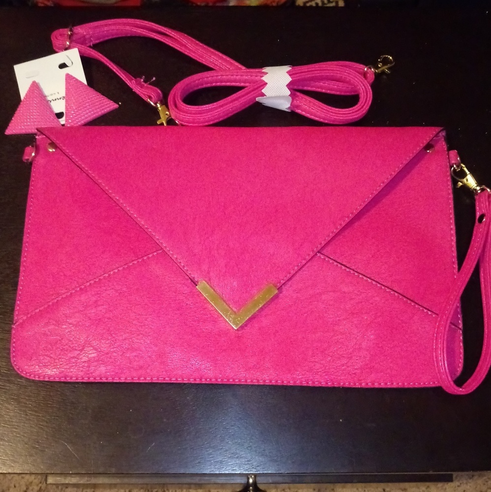 ♦️***SOLD***♦️Pink & Gold Purse w/Earrings - Picture 1 of 3