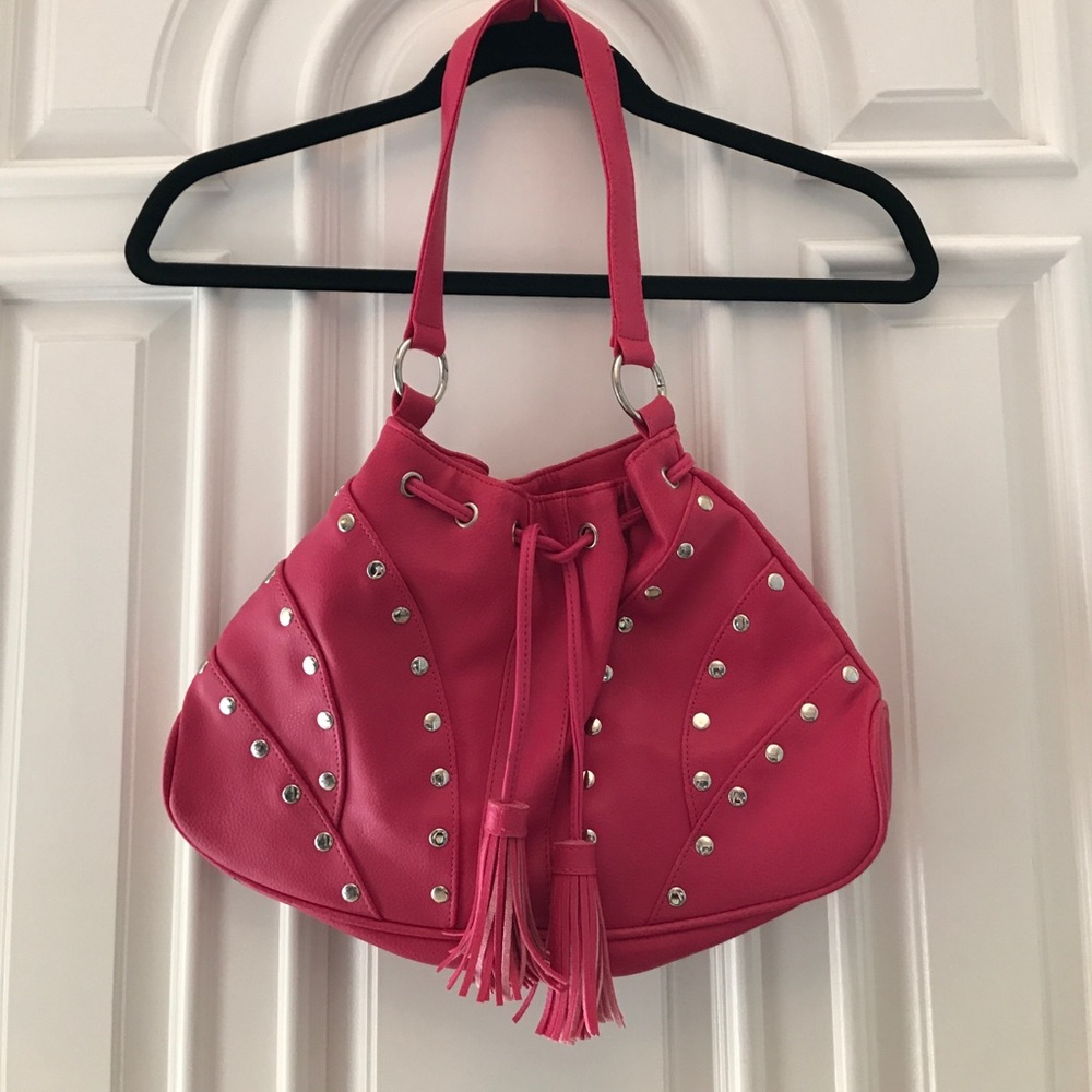 Pink studded shoulder bag