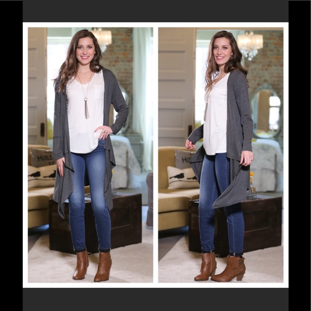 Gorgeous on! Charcoal waterfall open cardigan.