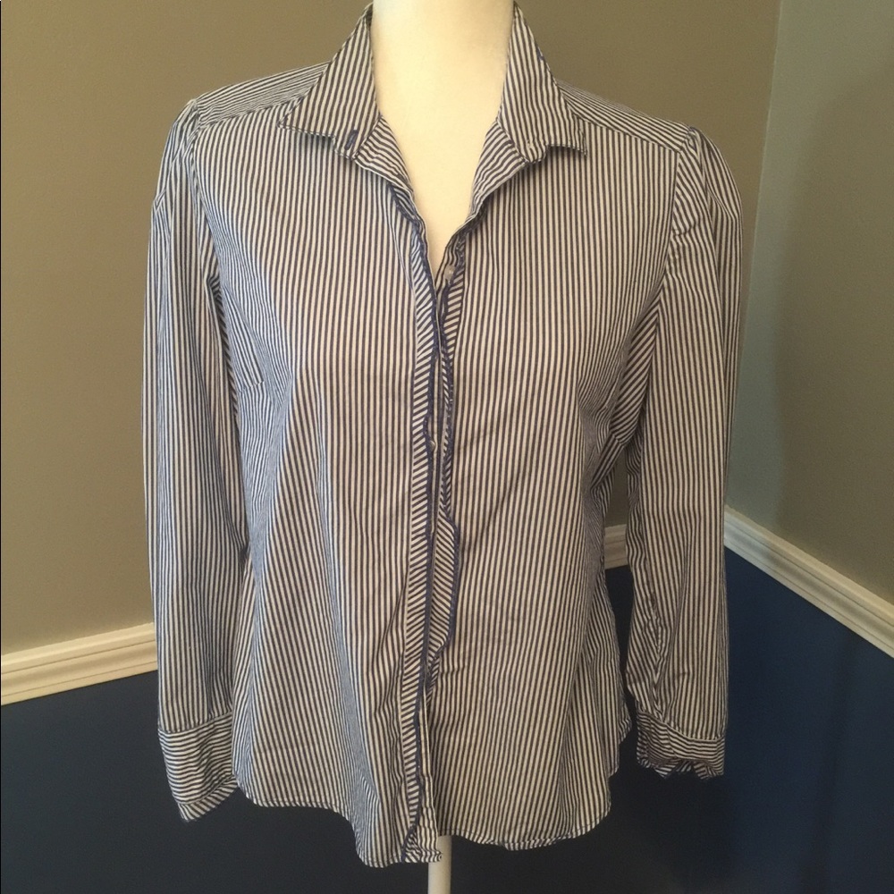 Blue/white vertical stripe button up shirt