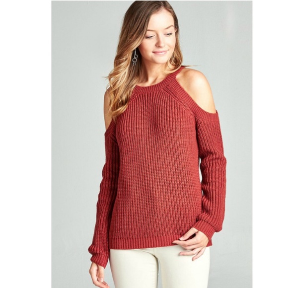 Cold Shoulder marled knit Sweater Brick Pink - Picture 2 of 4