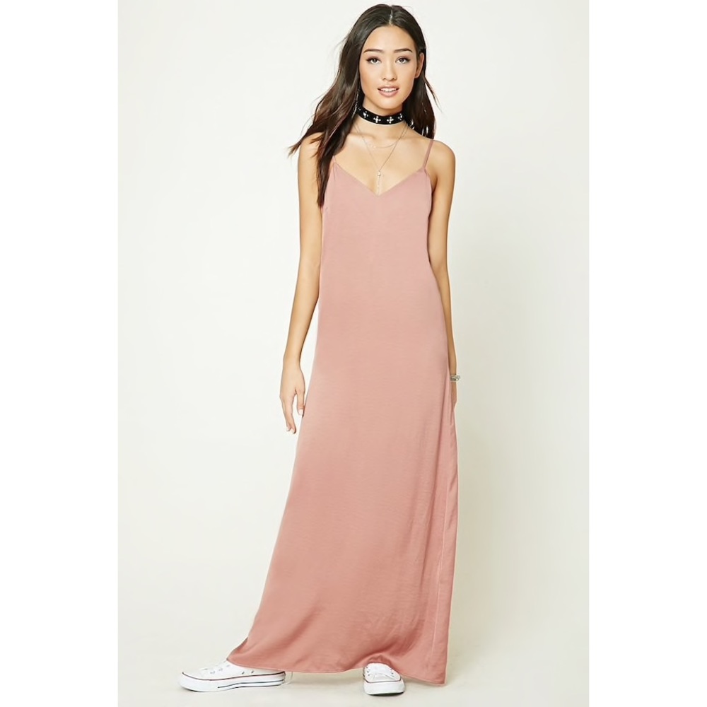 satin dusty pink maxi dress