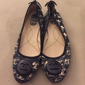 Chanel Satin Ballet Flats with iconic CC logo