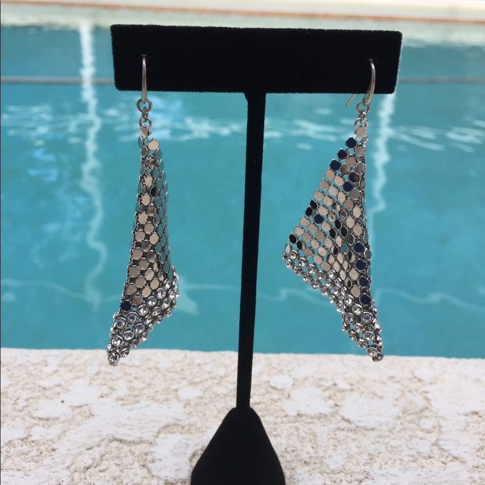 Silver 925 Mesh Crystal Bezel Dangle Earrings