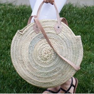 Round Straw French Basket w/ Double Handle