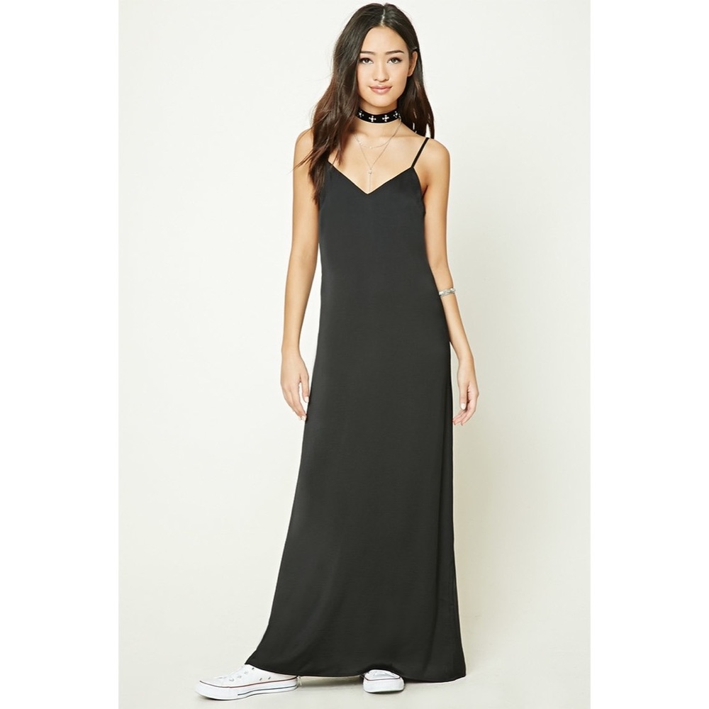 satin black maxi dress