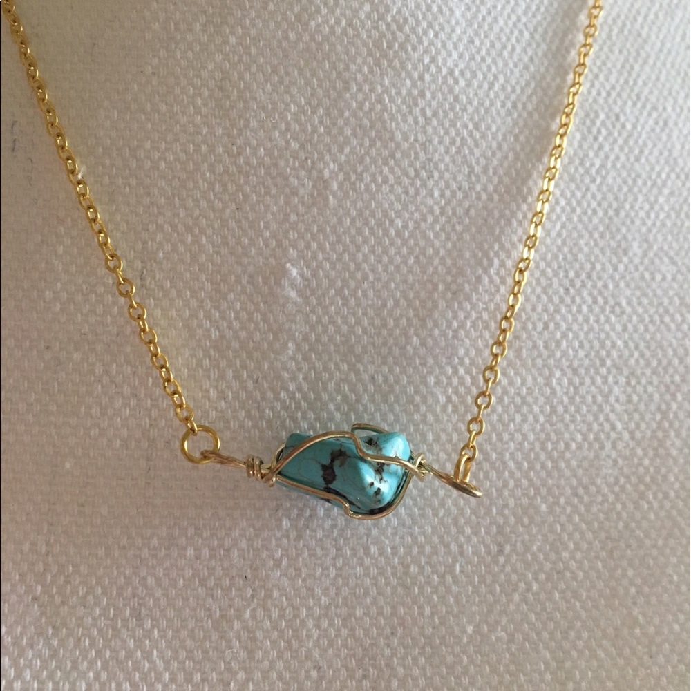 Turquoise raw gemstone wrapped necklace