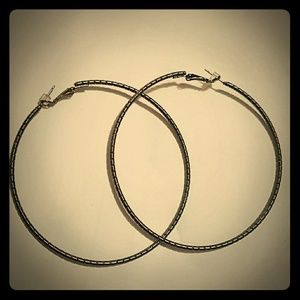 Large Textured Gunmetal Hoop Earrings