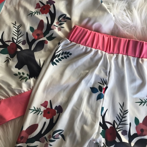 Pink Deer Print Hoodie Pants Toddler Baby Girl Set - Picture 2 of 5