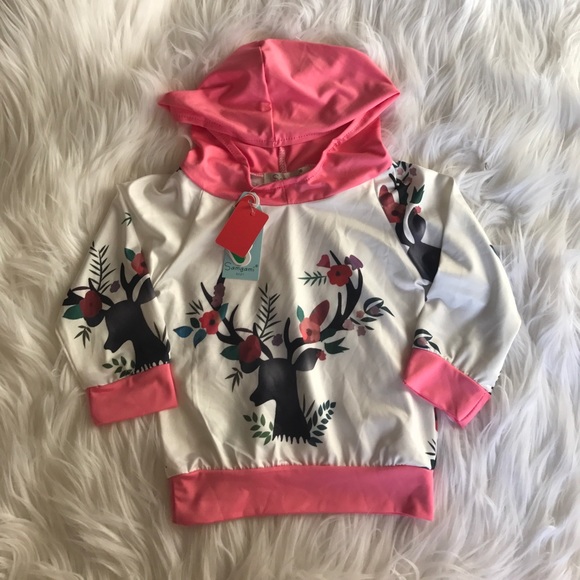 Pink Deer Print Hoodie Pants Toddler Baby Girl Set - Picture 3 of 5