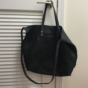 Super soft leather tote bag black with brown strap