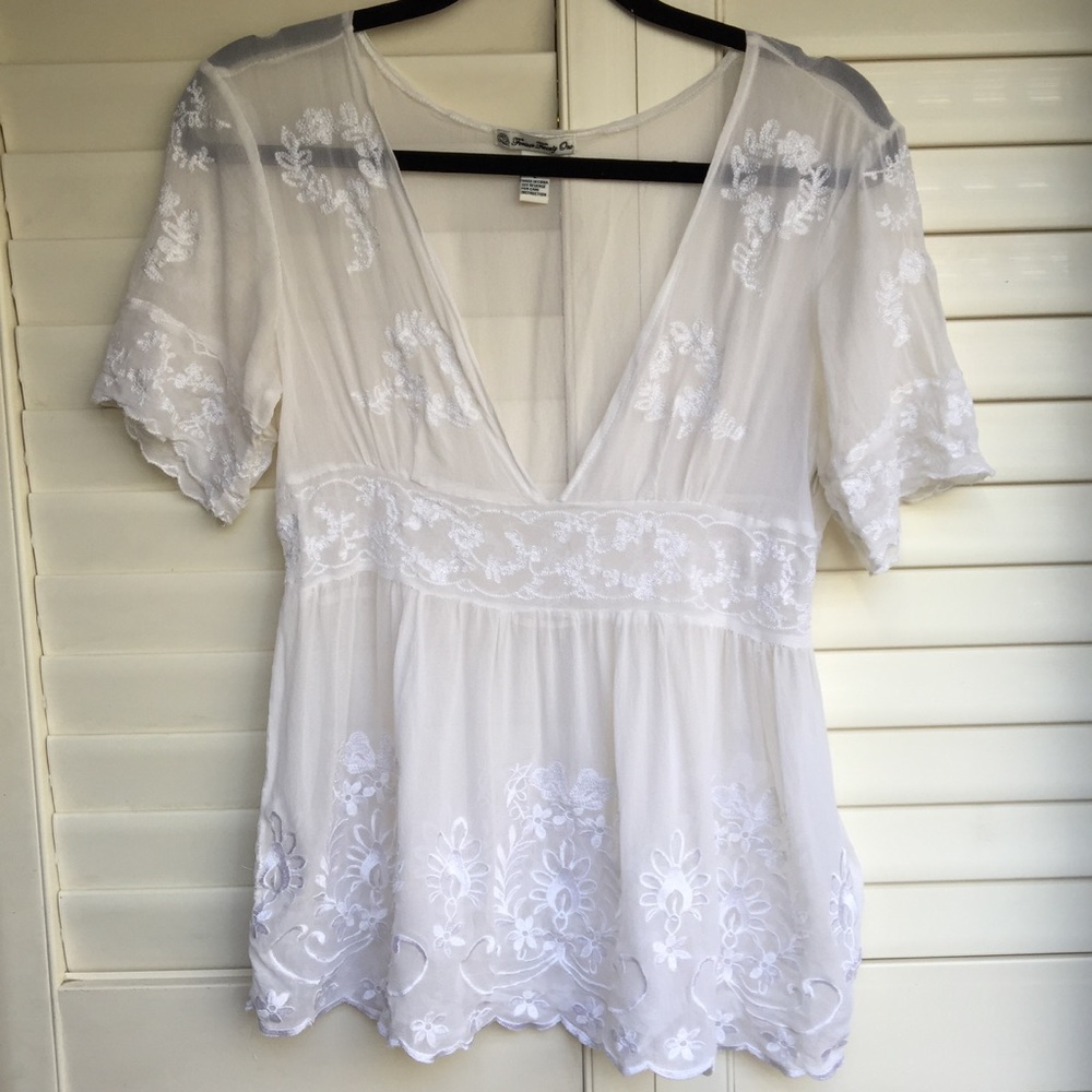 Forever 21 Blouse white, sheer, 100% silk, size L