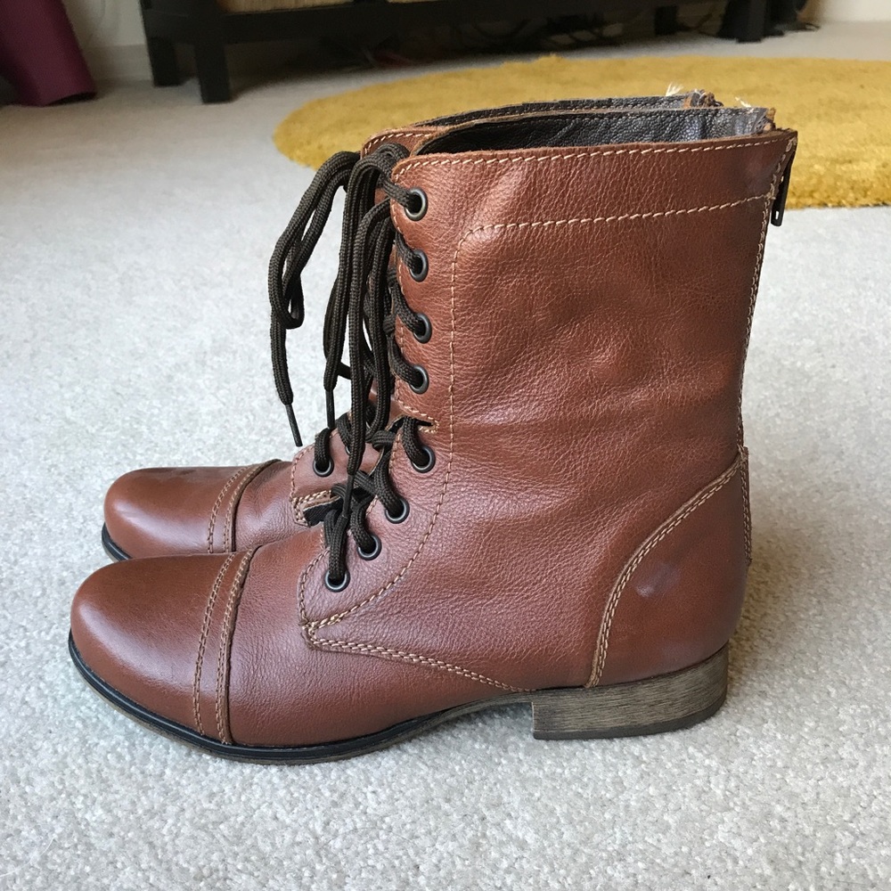 Steve Madden lace up leather looking cognac boots