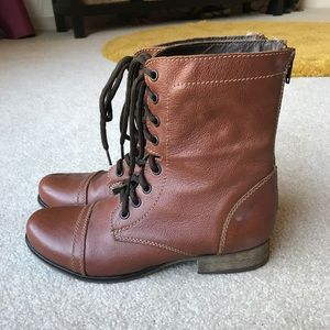 Steve Madden lace up leather looking cognac boots