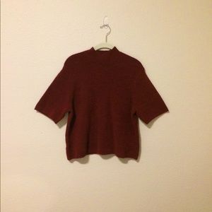 Loft Maroon Short-Sleeve Mock Neck Sweater