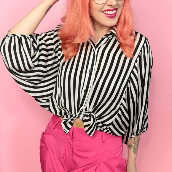 Sans Souci Tops - Black and White Striped Top Sans Souci Tops - Black and White Striped Top