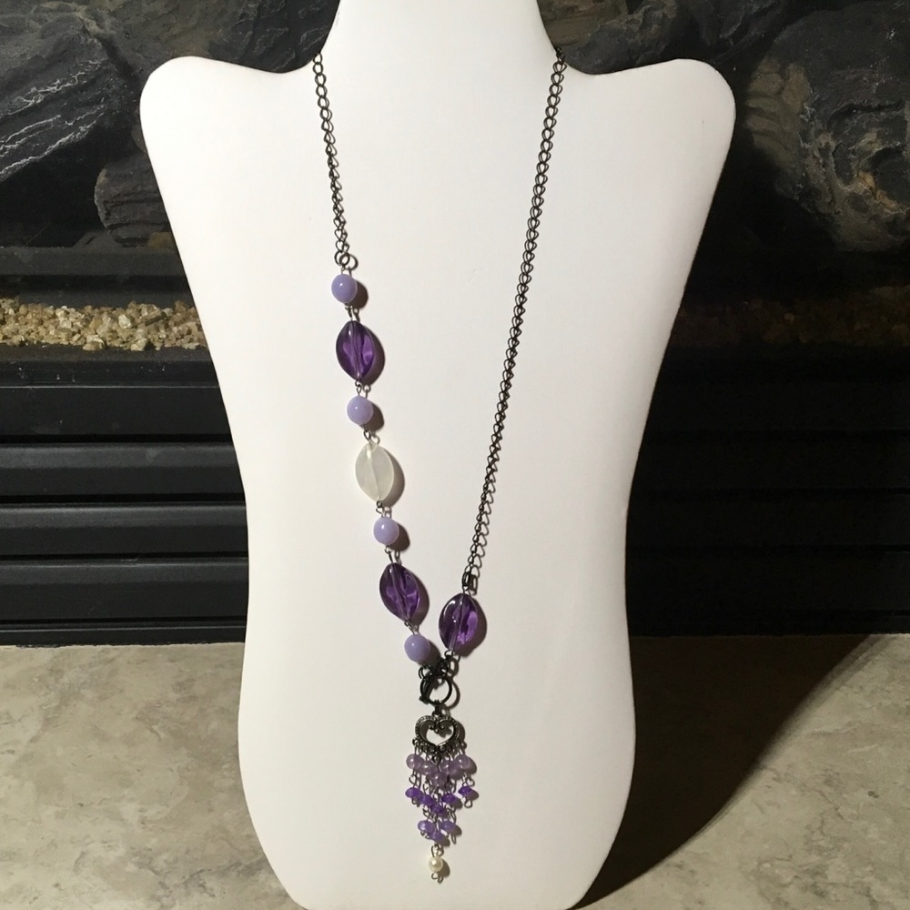 Hand made toggle necklace in purples and whites