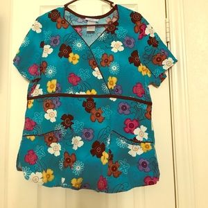 Turquoise Floral Scrub Top