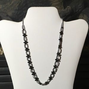 Hand made black and silver beaded necklace