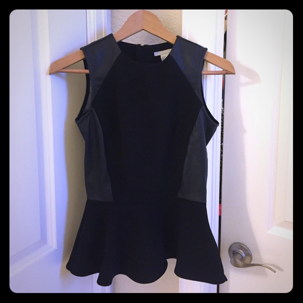 H&M peplum top with faux leather detail