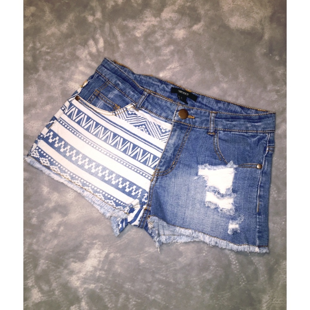 Forever 21 Aztec fringe shorts (distressed)