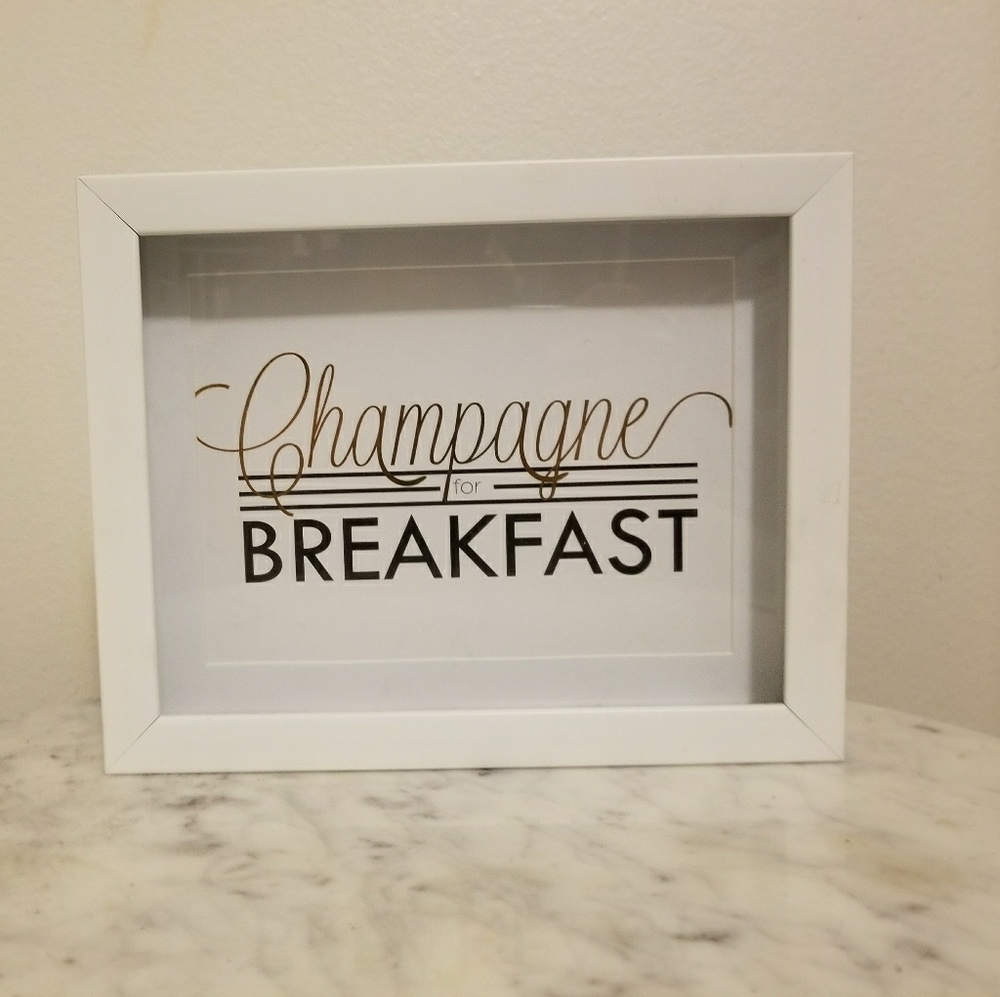 Small  champagne for breakfast white framed photo