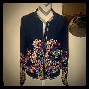 Merona navy & floral light weight bomber jacket