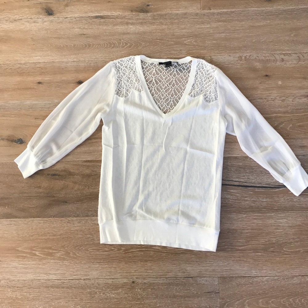 French Connection White Sweater with Lace Back