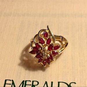 14k gold, ruby and diamond cocktail ring.