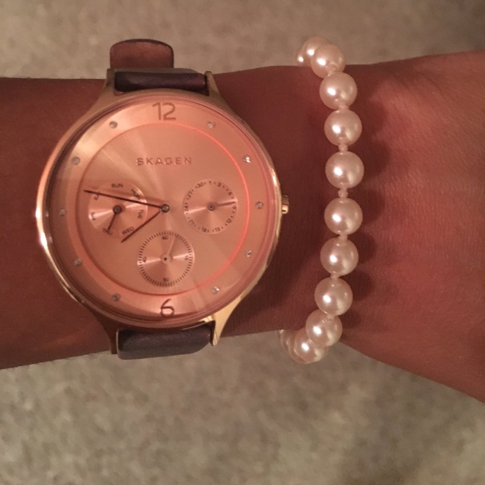 Rose gold face Skagen women's watch