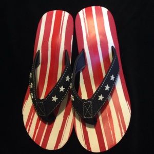 Patriotic wedge flip flops