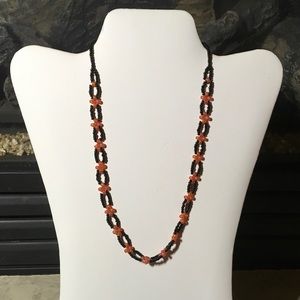 Hand made beaded toggle necklace in peach & black