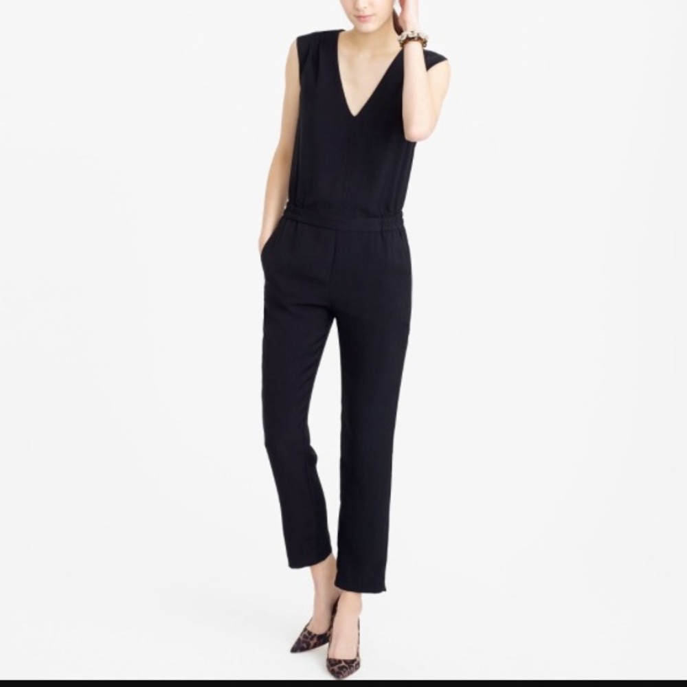 🆕J. Crew Drapey V-neck black jumpsuit 10