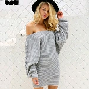 Last 1*Grey Off Shoulder Dolman Sweater Dress