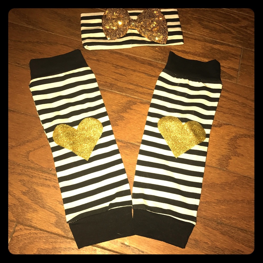 Striped leg warmers and headband