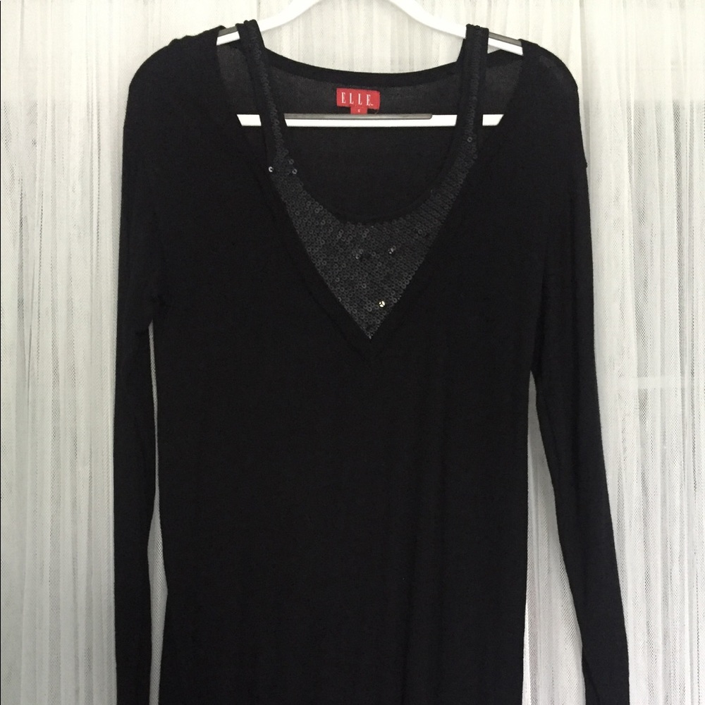 Elle Black Sweater Dress sequence Faux Tank