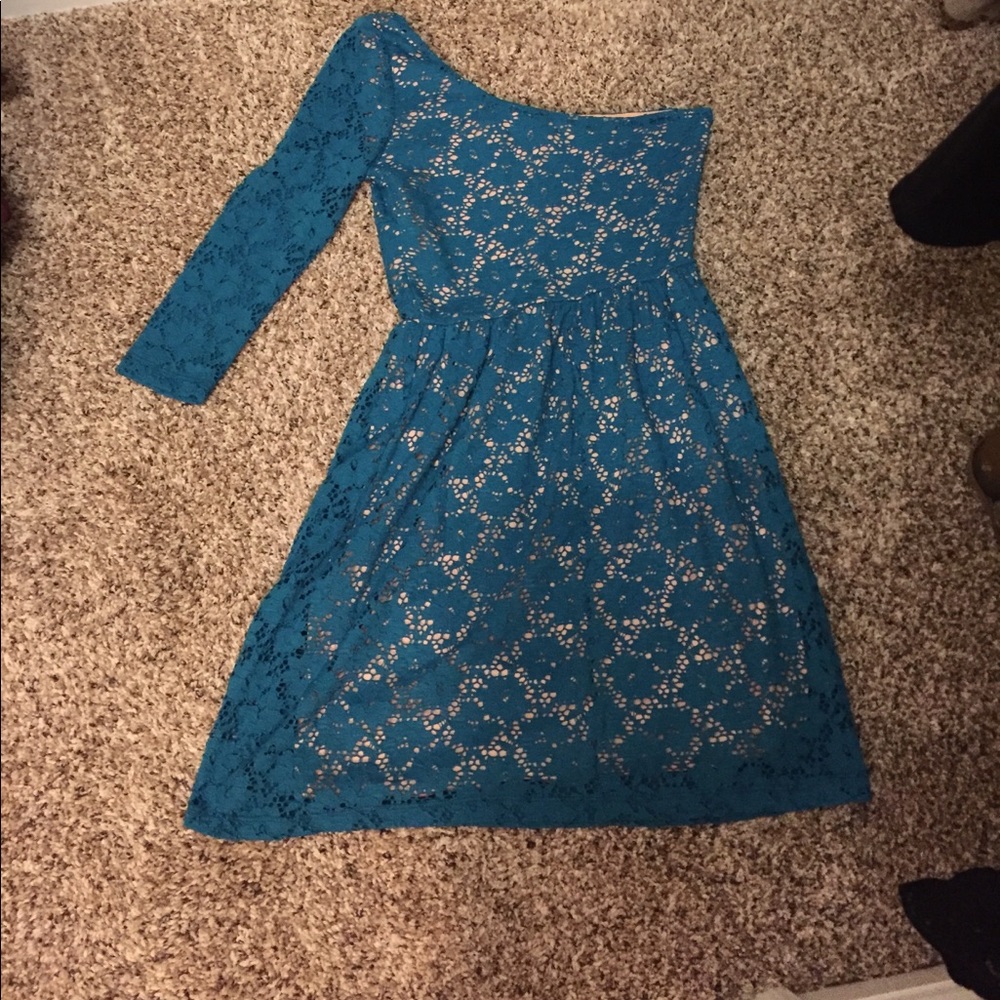 Francesca's Collections Blue One Shoulder Dress