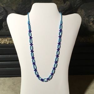 Hand made beaded toggle necklace in blue