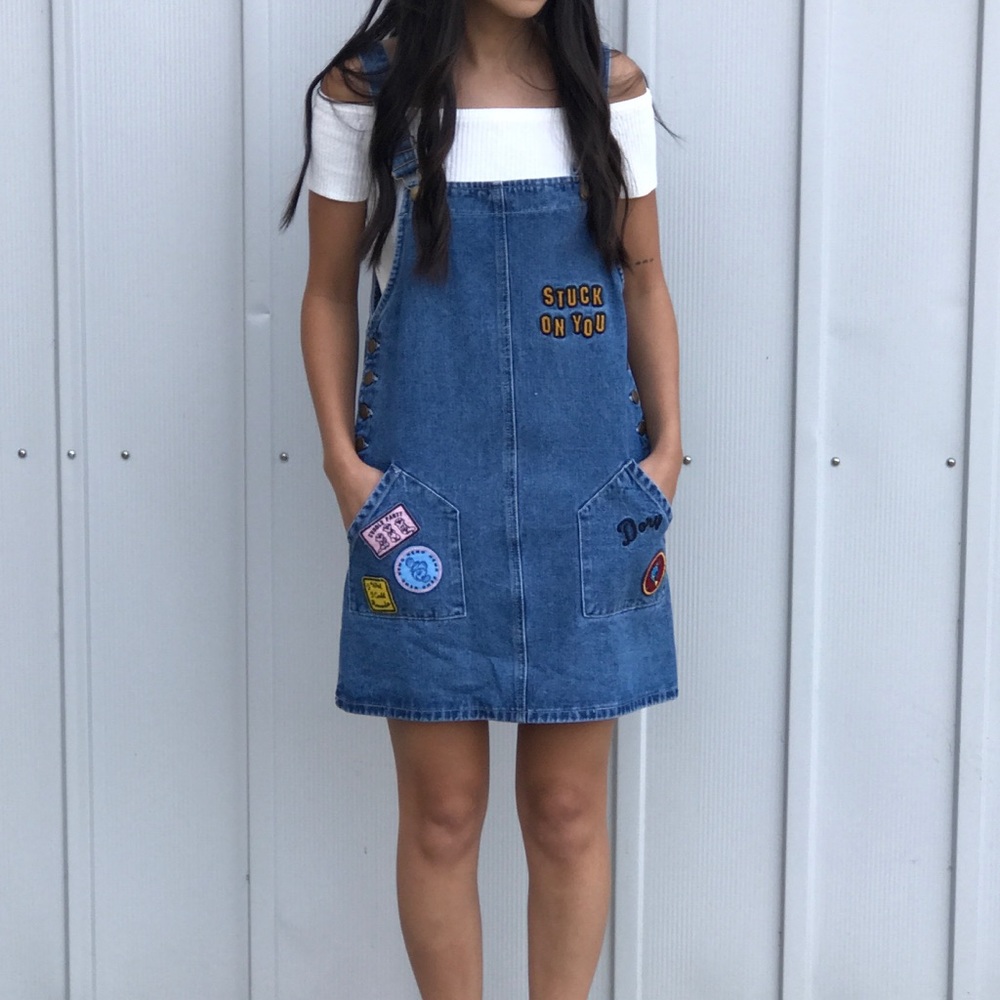 Denim Overall Dress W/ Patches