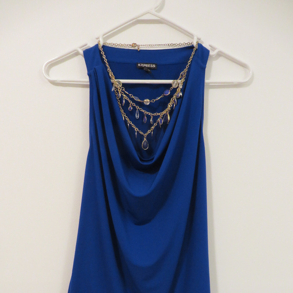 Express - Dressy Blue Cowl Neck Top - Picture 1 of 3