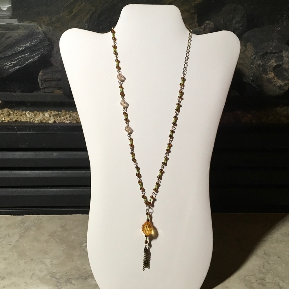 Hand made beaded toggle chain with gold tassel