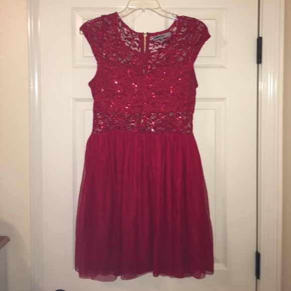 Red Sequin Homecoming Dress with mesh cut outs - Picture 1 of 3