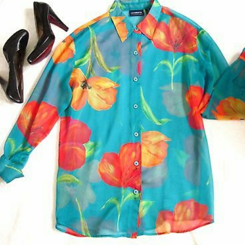 SHEER FLORAL 90s Liz Claiborne LIZ SPORT Blouse