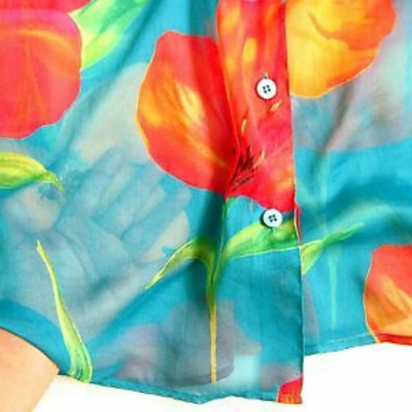 SHEER FLORAL 90s Liz Claiborne LIZ SPORT Blouse - Picture 2 of 3