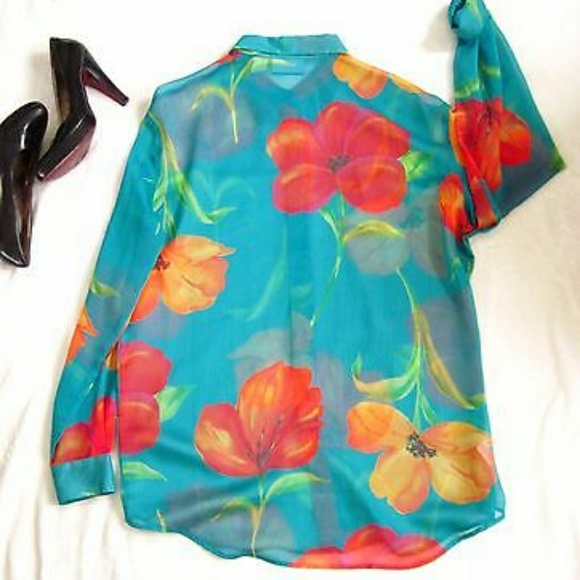 SHEER FLORAL 90s Liz Claiborne LIZ SPORT Blouse - Picture 3 of 3
