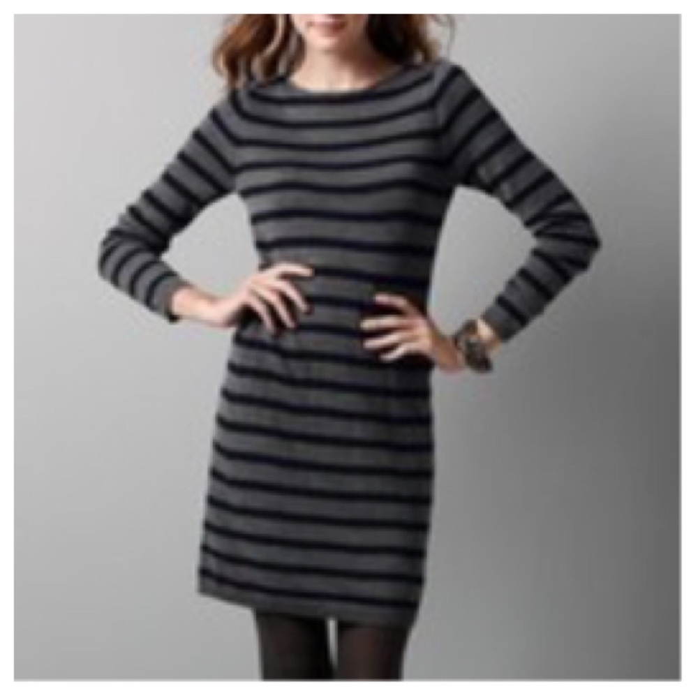 Ann Taylor S/XS/SP Navy Gray Striped Sweater Dress