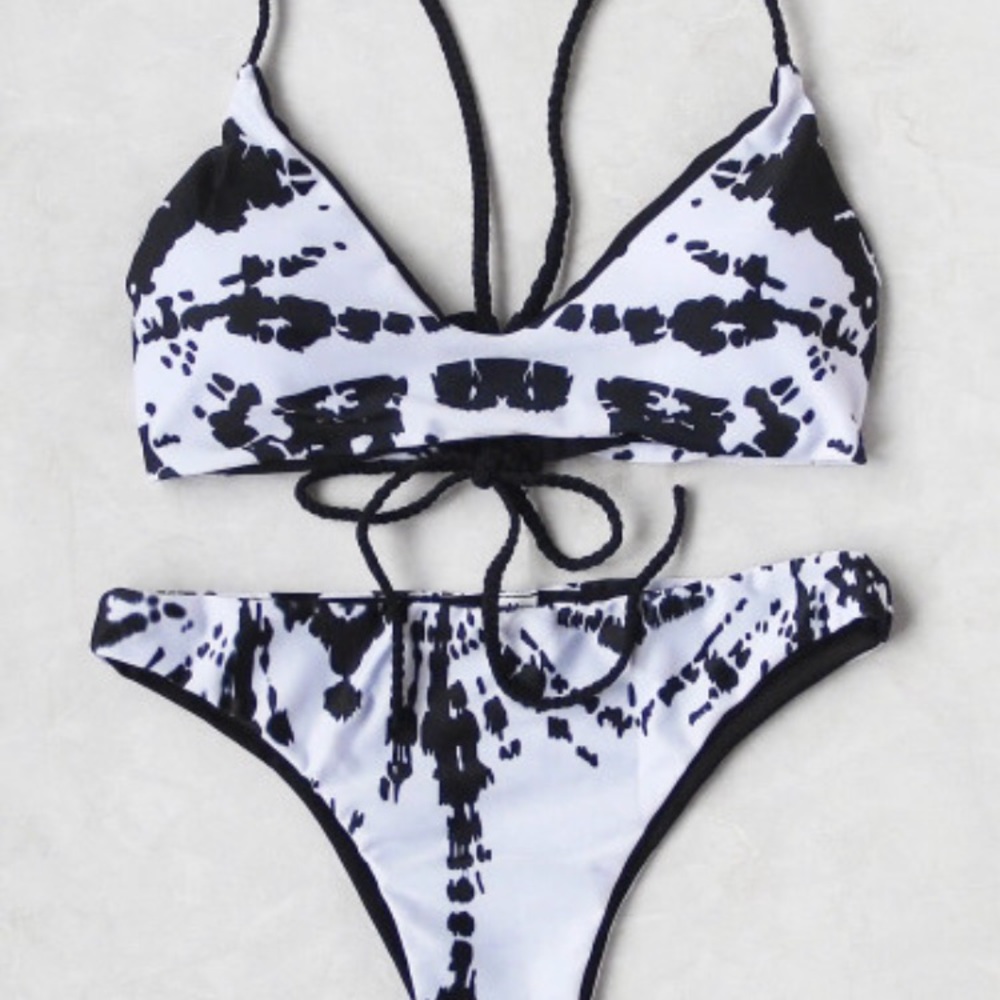 Mixed printed braided strap bikini