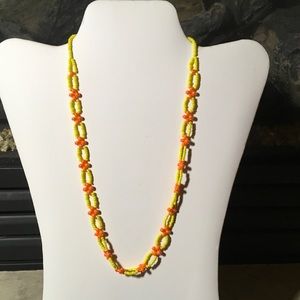 Hand made beaded toggle orange & yellow necklace