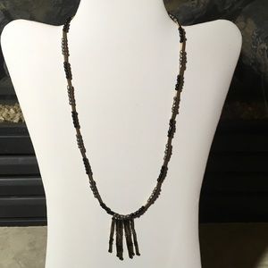 Hand made black, silver & gold beaded necklace