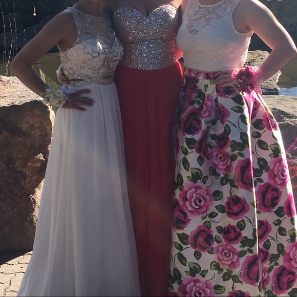 White/ Pink Floral Two Piece 2017 Prom Dress - Picture 5 of 5